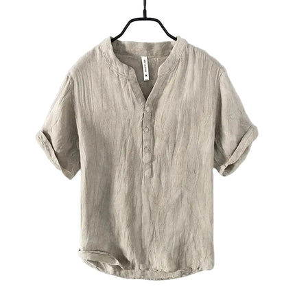 Linskjorte med V-hals til Herre – 100% Lin, Naturlig & Retro Sommerstil