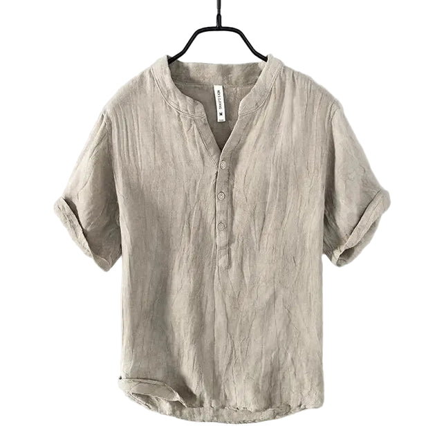 Linskjorte med V-hals til Herre – 100% Lin, Naturlig & Retro Sommerstil