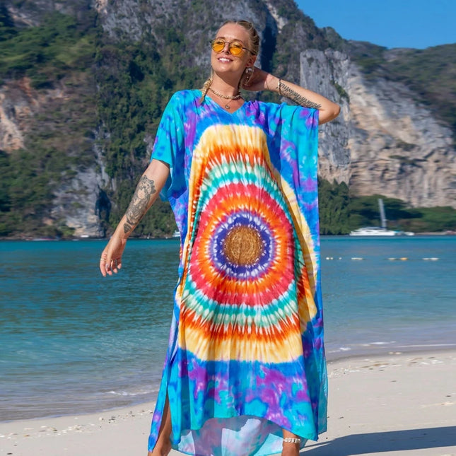 Bohemsk Tie-Dye Kaftan – Elegant, Luftig Maxi Sommerkjole i Rayon