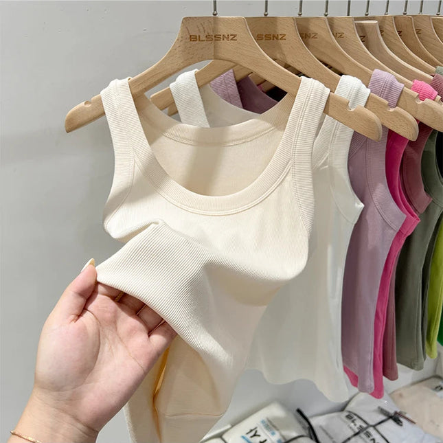 Ribbestrikket Rundhalset Topp – Basic Sommer Singlet for Dame