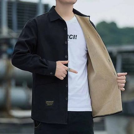 Varm Vinter Skjortejakke for Menn – Tykk Fleecefôret Skjorte i Ensfarget Design | Myk, Behagelig og Allsidig til Hverdagsbruk