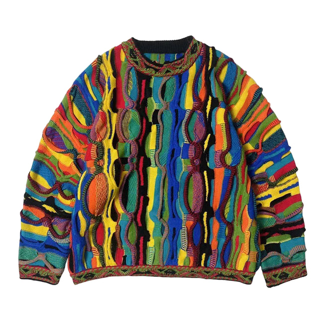 Fargerik Strikkegenser for Menn – Etno-inspirert Design med Striper | Myk, Trendy og Unik Pullover til Høst og Vinter