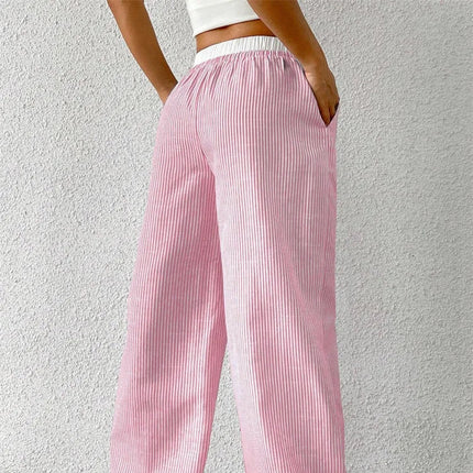 Stripete Vide Bukser for Kvinner – Vevd Stoff i Full Lengde | Trendy Y2K Streetwear til Høst og Vinter