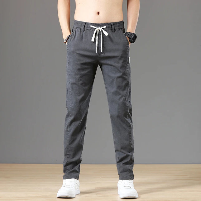 Klassiske Herrebukser i Bomull – Ensfarget, Full Lengde og Perfekte til Business Casual