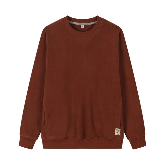 Varm Fleecegenser for Menn – Tykk 300G Langermet Genser med Lomme | Myk, Ensfarget og Komfortabel til Høst og Vinter