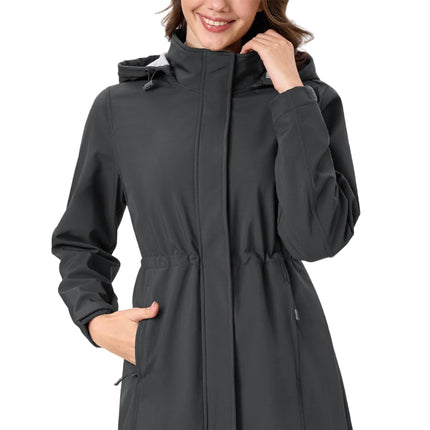 Dame Lang Softshell Jakke med Hette – Vanntett & Vindtett | Fleecefôret Parkas til Tur & Hverdag