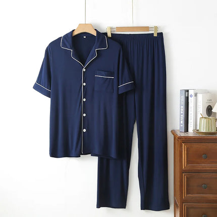 Herrepysjamas i bambus – ensfarget 2-delt loungesett (t-skjorte + bukse) for vår og sommer