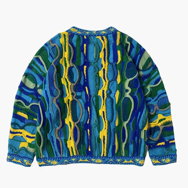 Fargerik Strikkegenser for Menn – Etno-inspirert Design med Striper | Myk, Trendy og Unik Pullover til Høst og Vinter