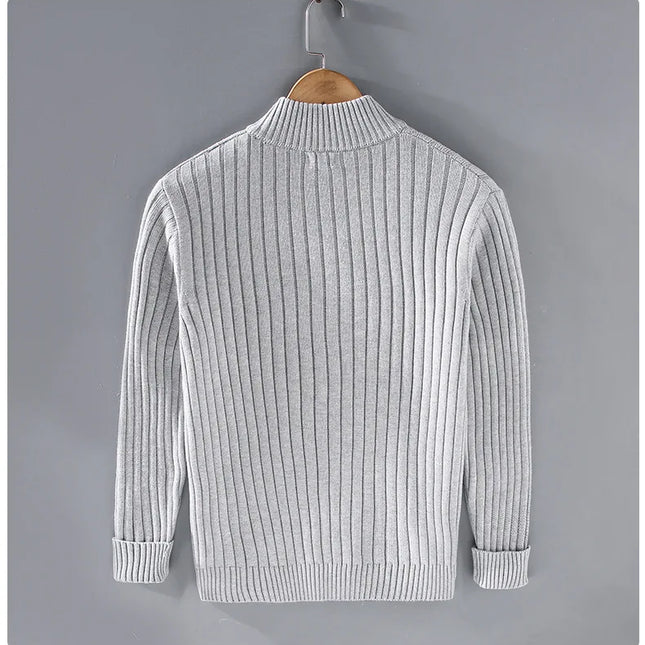 Strikket Herrecardigan med Glidelås – Slim Fit, Halvhøy Hals og Varm Komfort til Vår og Høst