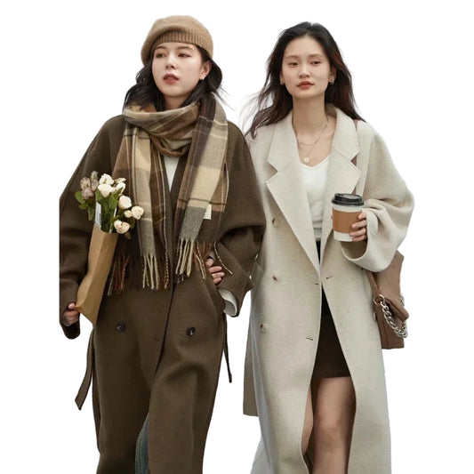 Lang Dobbeltspent Ullkåpe for Dame – Klassisk & Tidløs Retro Kåpe i Ullblanding | Perfekt til Høst og Vinter 2025