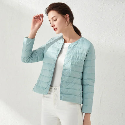 Dame Dunjakke – Ultralett & Varm uten Krage | Tynn Pufferjakke for Vår & Vinter