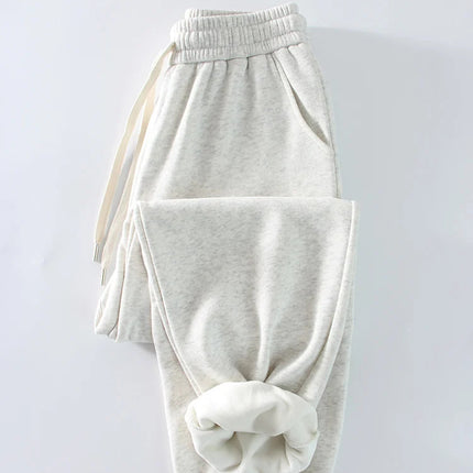 Vinter Joggebukse for Kvinner – Tykk Fleece og Rett Passform | Myk, Varm og Komfortabel Bukse i Grå Fløyel