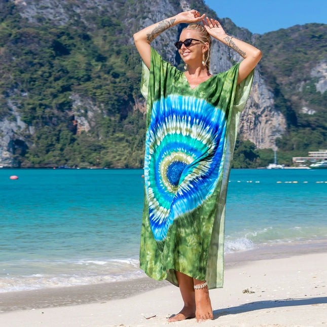 Bohemsk Tie-Dye Kaftan – Elegant, Luftig Maxi Sommerkjole i Rayon