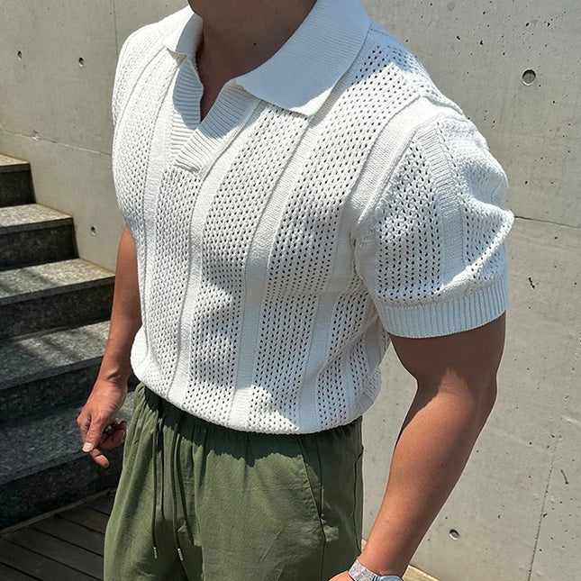 Sommer Polo T-skjorte til Herre – Slim Fit Strikket Mesh, Kortermet