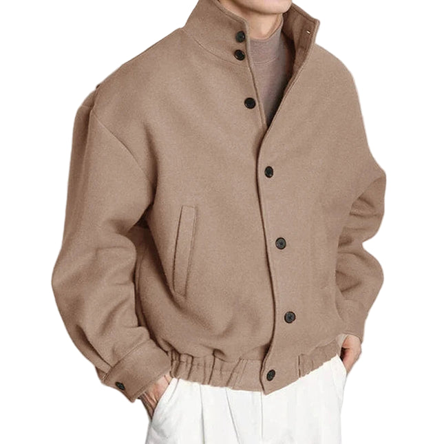 Herrejakke – Ensfarget med Ståkrage & Knapper | Koreansk Streetwear i Casual Stil (S–5XL)