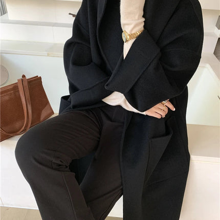 Vintage Elegant Cashmere Kåpe til Dame – Dobbelsidig Ullkåpe med Hette