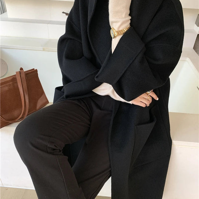 Vintage Elegant Cashmere Kåpe til Dame – Dobbelsidig Ullkåpe med Hette