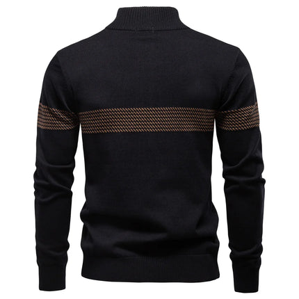 Varm Herregenser i Ullblanding – Tykk Halv-Zip Strikkegenser med Struktur og Stripet Design | Perfekt til Høst og Vinter