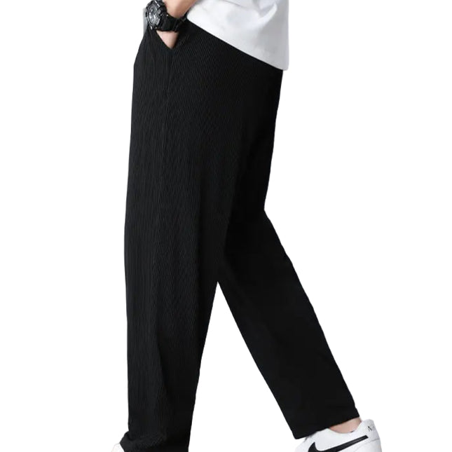 Hvite Ice Silk Sommerbukser for Herre – Lette, Vide Streetwear Bukser