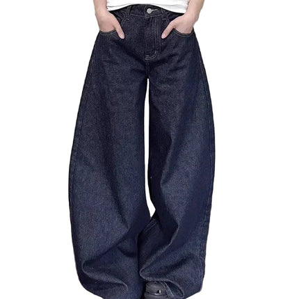 Unisex Vide Jeans i Vasket Svart Denim – High Street Stil | Løse, Rette Bukser til Høst og Vinter