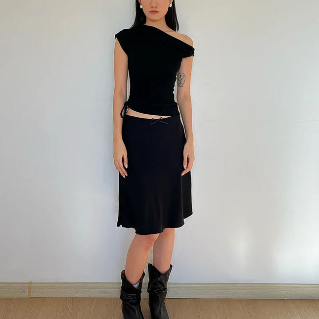 Énskulders Ribbestrikket Topp – Trendy Dame T-skjorte