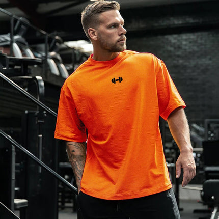 Oversized Trenings-T-skjorte for Menn – Pustende Mesh Stoff | Hurtigtørkende Løs Gym T-skjorte til Trening og Fitness