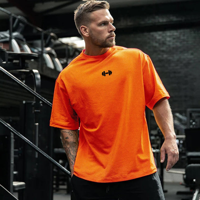 Oversized Trenings-T-skjorte for Menn – Pustende Mesh Stoff | Hurtigtørkende Løs Gym T-skjorte til Trening og Fitness