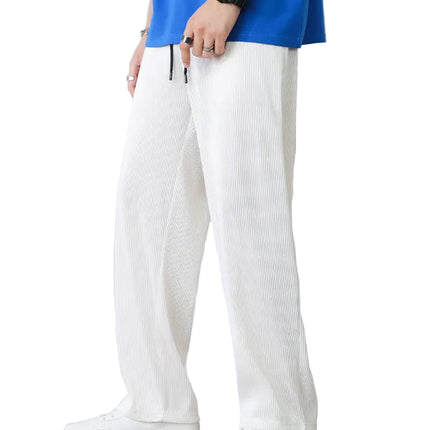 Hvite Ice Silk Sommerbukser for Herre – Lette, Vide Streetwear Bukser