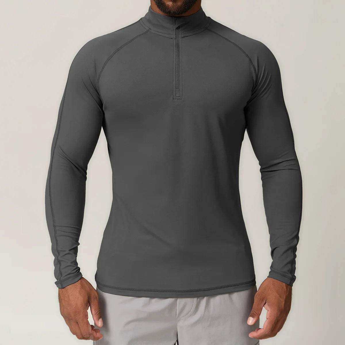 Herre Treningsskjorte – 1/4 Zip Kompresjons-Topp | Quick-Dry & Slim Fit Sportstøy