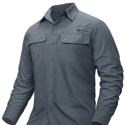 Hurtigtørkende Fiske- og Tur-Skjorte for Menn – UPF 50+ Solbeskyttelse | Pustende Skjorte med Mesh og Lommer