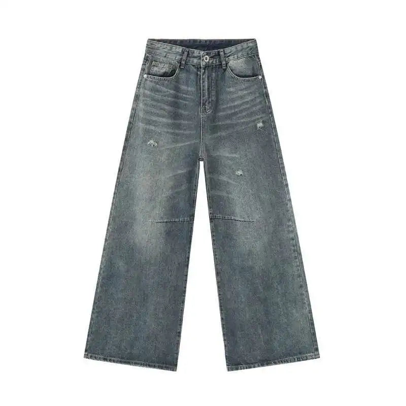 Amerikanske Denim Jeans for Menn – Løse, Rette Bukser i Vasket Stil | Casual Wide Leg Jeans Sommer 2024