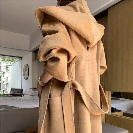 Vintage Elegant Cashmere Kåpe til Dame – Dobbelsidig Ullkåpe med Hette