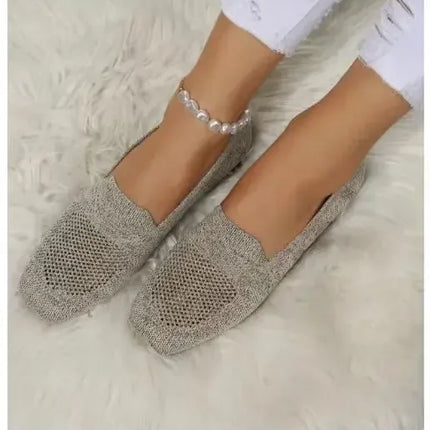 Kvadrattå Mesh Ballerinasko for Dame – Pustende, Myke Slip-on Flats med Strikket Design (2024)