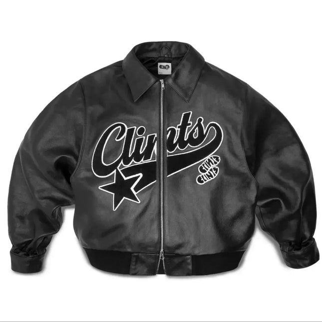 Y2K Skinnjakke for Menn – Retro Brodert Streetwear Jakke | Hip Hop-Inspirert Motorsykkeljakke med Glidelås