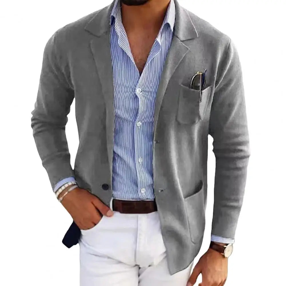 Herre Blazer – Klassisk Ensfarget Dressjakke | Business Casual med Jakkeslag & Lommer