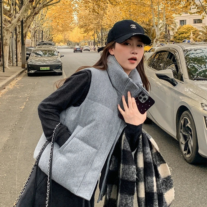 Dame Vest 2025 – Kort Dunjakke i Bomull | Koreansk Fashion, Ermeløs & Trendy Vintervest