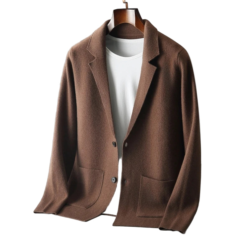 Herrejakke i Kasjmir – Strikket Cardigan med Krage | Løs & Varm Business Casual Genser