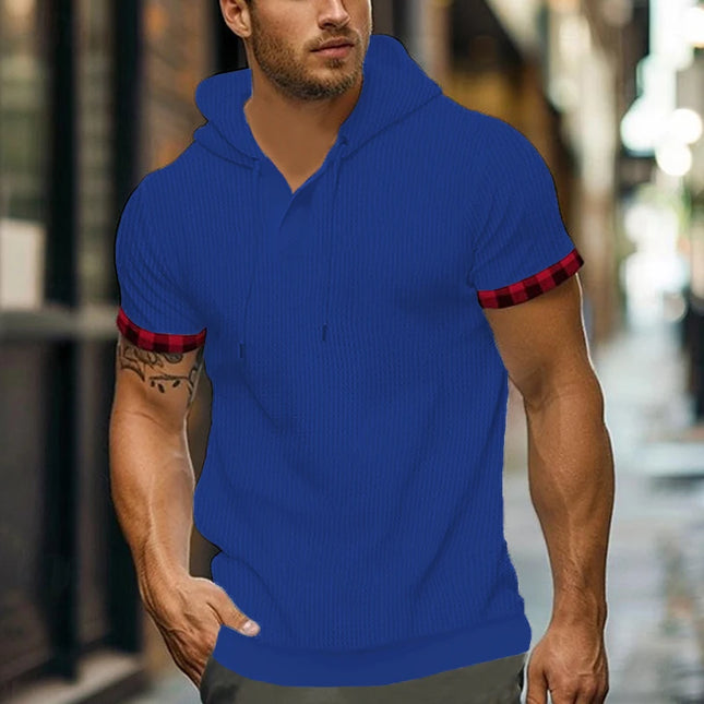 Kortermet Hoodie for Menn – Waffle-Struktur i Ensfarget Design | Sporty og Komfortabel T-skjorte til Vår og Sommer