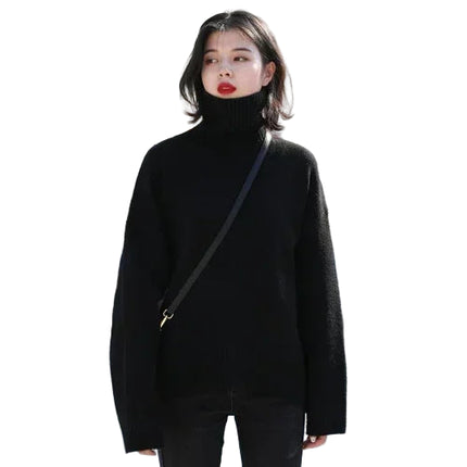 Koreansk Høyhalset Strikkegenser for Kvinner – Løs, Myk og Varm Genser til Høst og Vinter