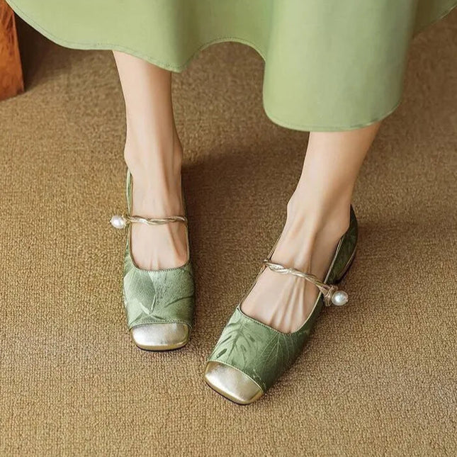 Retro Ballett Flats for Dame – Elegant Mary Jane-stil med Kvadratisk Tå