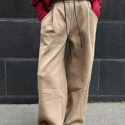 Vinterbukser i Kordfløyel for Kvinner – Mørk Brun med Tykt Fleecefôr | Høyt Liv og Løs Passform for Varm Komfort