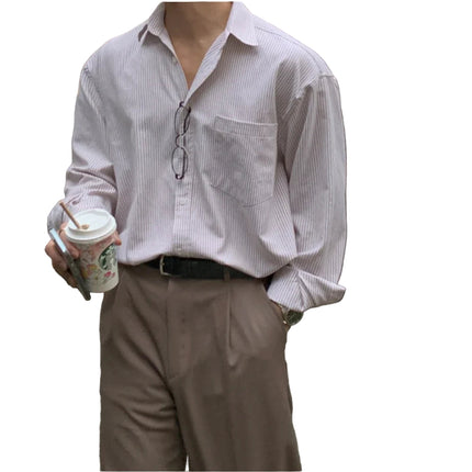 Oversized Stripet Skjorte for Menn og Kvinner – Unisex Skjortejakke i Koreansk Stil | Casual Langermet Skjorte til Vår og Høst