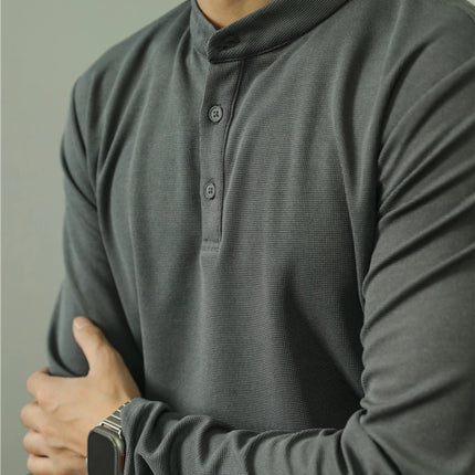 Herre Polo Skjorte med Ståkrage – Ensfarget Langermet Henley T-skjorte | Eleganter Business-Casual-Stil (M–4XL)
