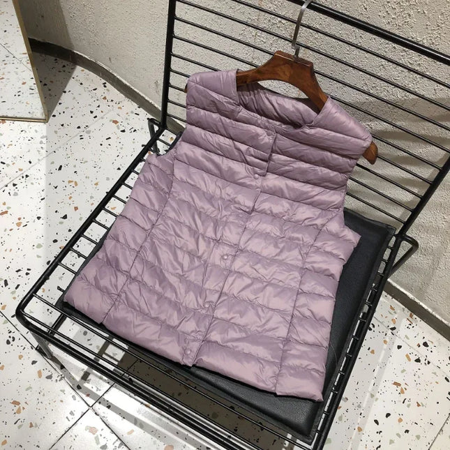 Dame Dunjakke uten Ermer – Ultralett Dunvest i 90% Hvit Andedun | Varm, Pakkbar & Perfekt for Vår & Vinter