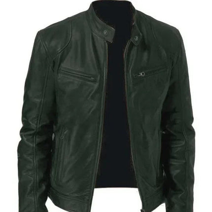 Herre Skinnjakke i PU – Europeisk Motorsykkelstil | Trendy og Komfortabel Jakke til Høst og Vinter