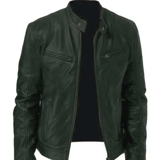 Herre Skinnjakke i PU – Europeisk Motorsykkelstil | Trendy og Komfortabel Jakke til Høst og Vinter