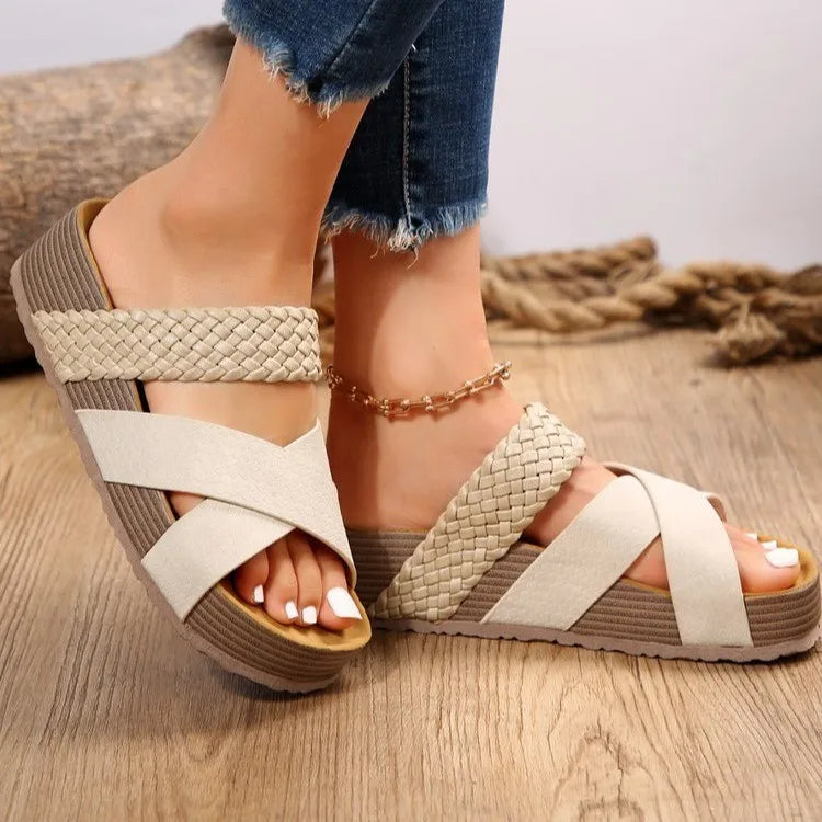 Dame Flatform Sandaler – Korksåle med Tykk Bunn og Antiskli