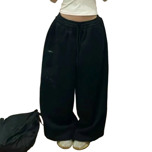 Grå Streetwear Joggebukser for Dame – Høytlivs Wide Leg Sweatpants i Koreansk Stil | Løse, Komfortable & Trendy