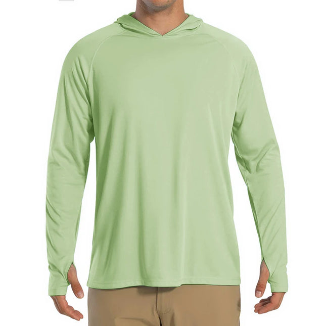 Herre UV-Beskyttende Hettegenser – UPF 50+ Langermet T-skjorte | Hurtigtørkende Sommer- & Treningsplagg