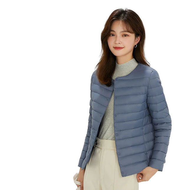 Dame Dunjakke – Ultralett & Pakkbar | Casual Parka i Matt Stoff med Hvit Andedun